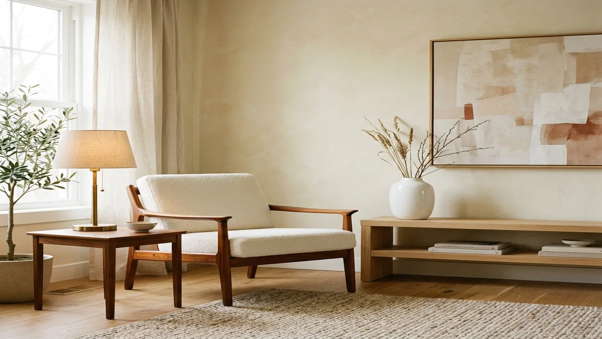 Món đồ trang trí phong cách vintage và hiện đại đặt cạnh nhau trong căn phòng ngập nắng